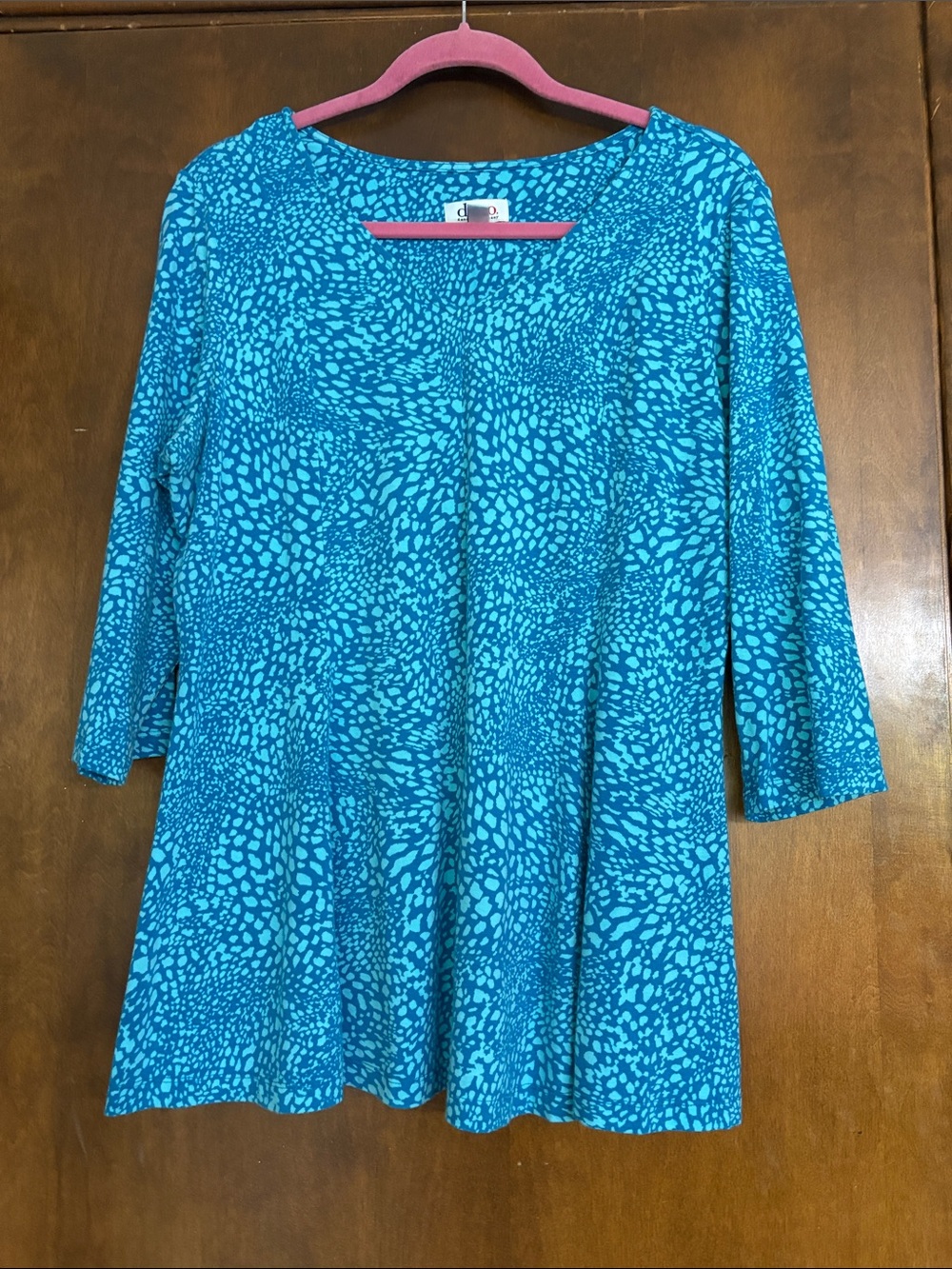 Denim & Co Turquoise Patterned Women's Tunic Top with 3/4 Sleeves Never Worn Med